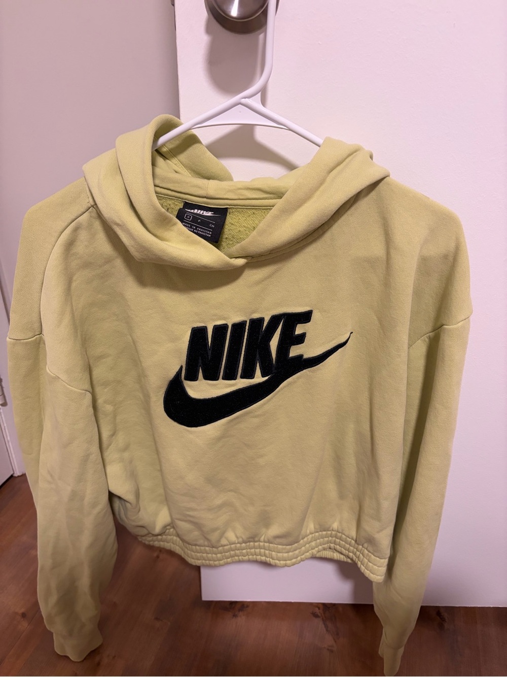 Nike Women's Light Lime Cropped Hoodie with Black Logo